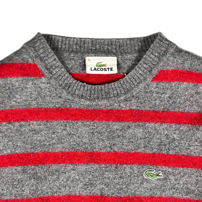Lacoste Knit Sweater Stripes Vintage grey red