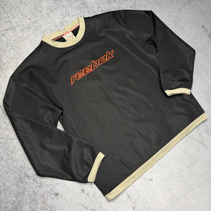 Reebok Early 2000s Mesh Crewneck Sweater black Spellout (fits M)