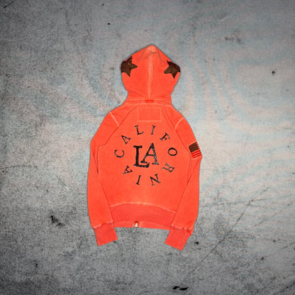 True Religion Vintage Zip Up Hoodie Rhinestone Logo orange (XS)