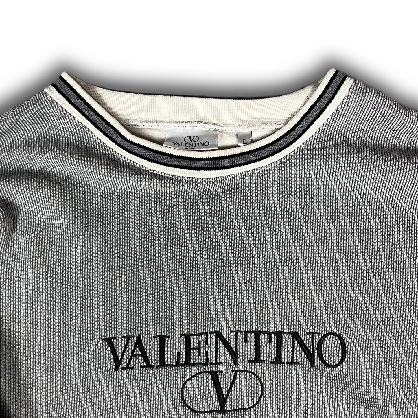 Valentino Vintage Crewneck Knit Sweater Garavani Logo grey