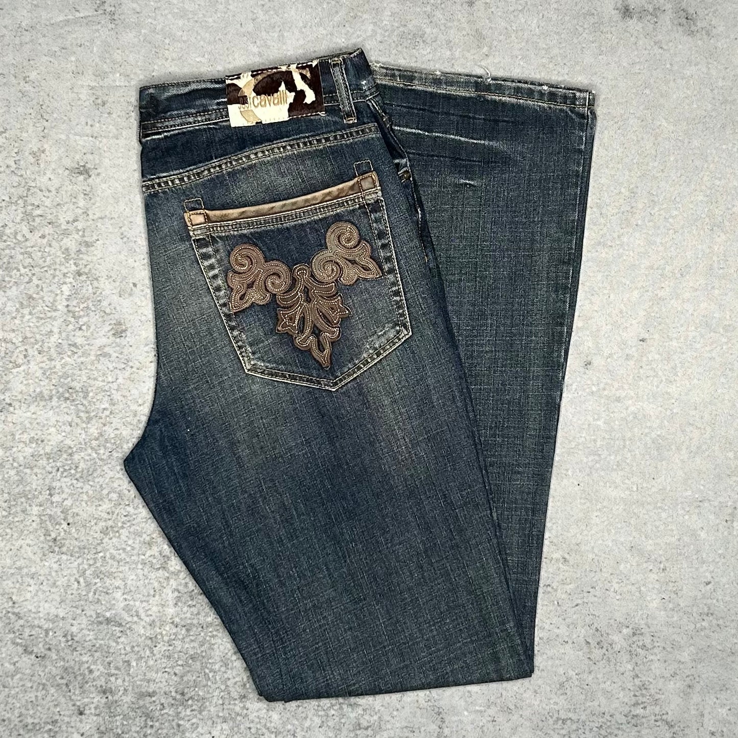 Just Cavalli Vintage Y2K Bootcut Jeans Ornate Embroidery (38 fits L)