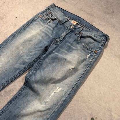 True Religion Y2K Straight Jeans Rainbow Stitch distressed (34)
