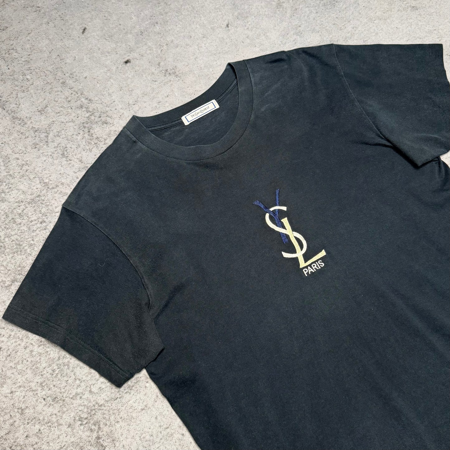 Yves Saint Laurent Vintage Crewneck Big Logo T-Shirt navy "YSL Paris" (M)