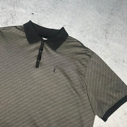 Yves Saint Laurent YSL 00s Sport Poloshirt monogram pattern grey black (XL)
