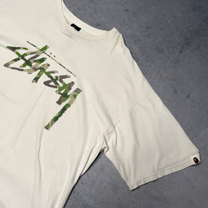 Stussy x BAPE OG 30th Anniversary Camo Logo Print Tee Shirt White (XL)