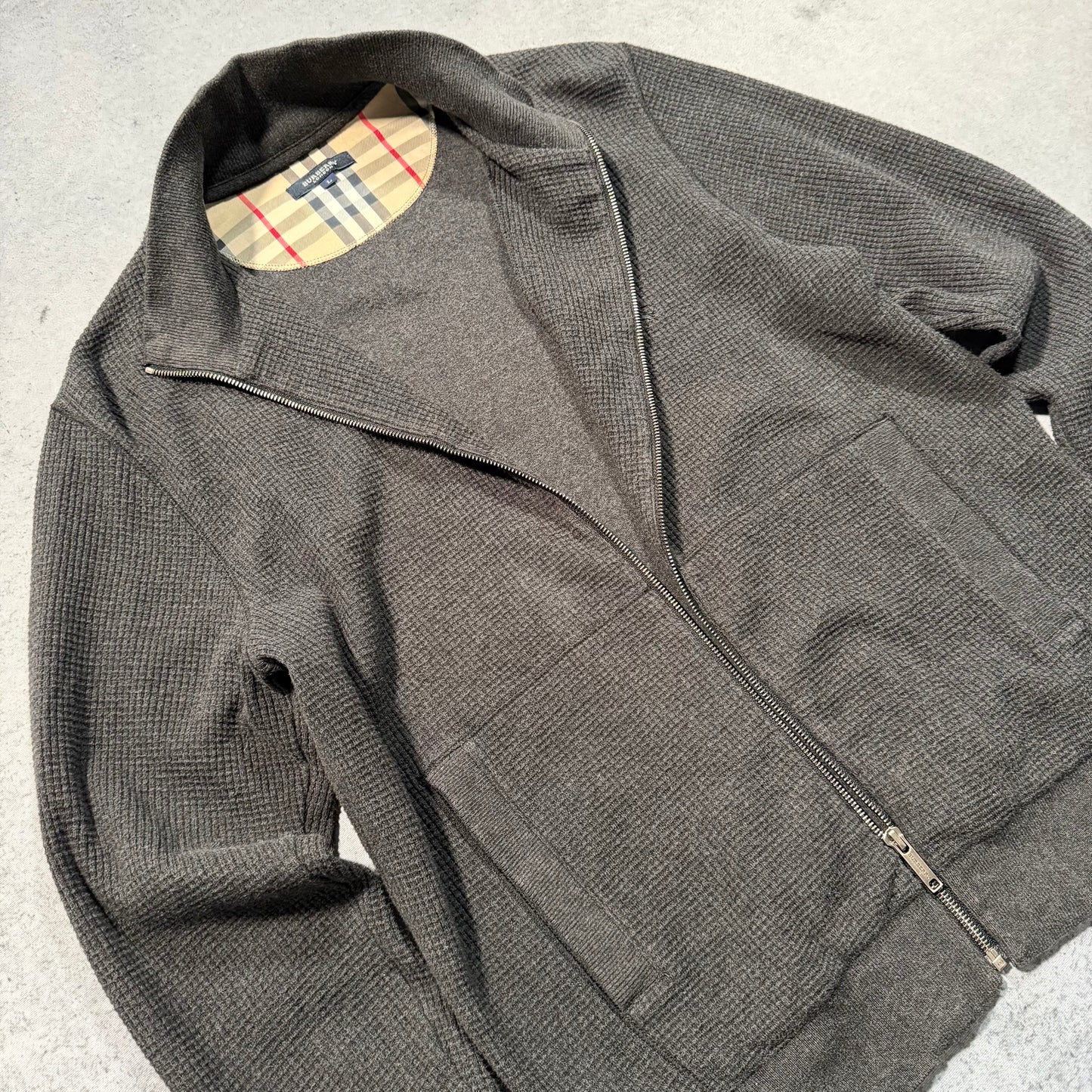 Burberry 00s Waffle Kit Full Zip Cardigan Jacket grey (L fits M)