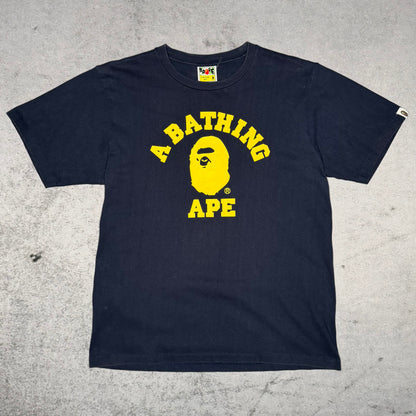 BAPE College Tee Shirt navy/yellow (M)