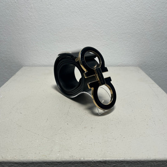 Salvatore Ferragamo Gancini Big Buckle Belt black gold (90)