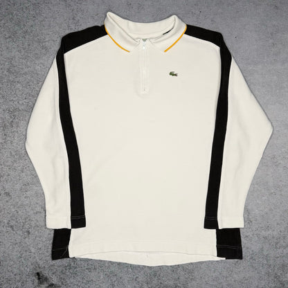 Lacoste Sport 00s Longsleeve Polo Quarter Zip Sweater white black (fits M)