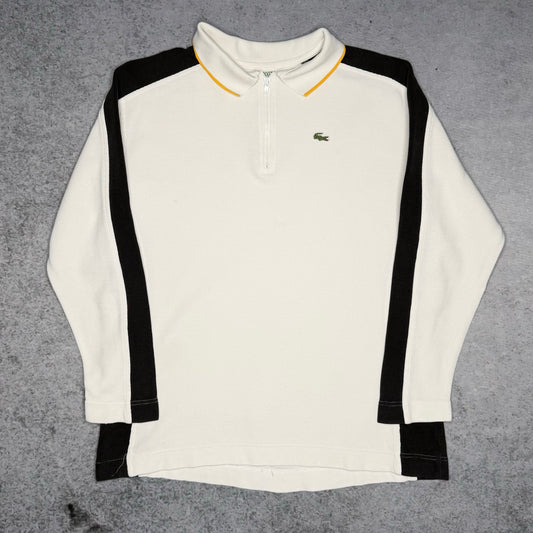 Lacoste Sport 00s Longsleeve Polo Quarter Zip Sweater white black (fits M)