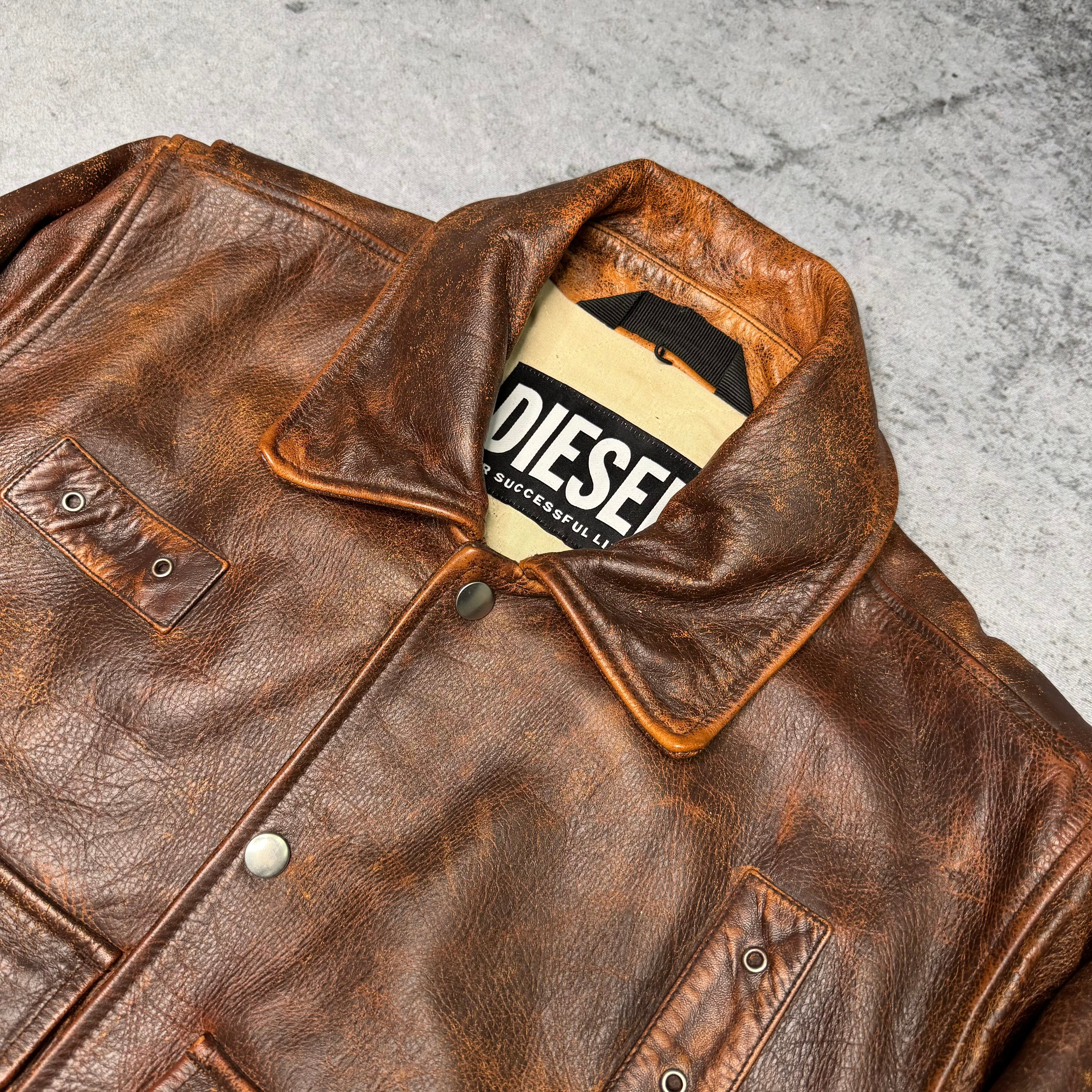 グ*ン様 Diesel leather Jacket Diesel KRIXY - Leather jacket - black - Zalando