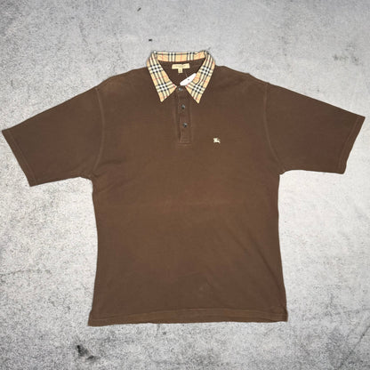 Burberry 00s Nova Check Collar Polo Shirt brown (XL)