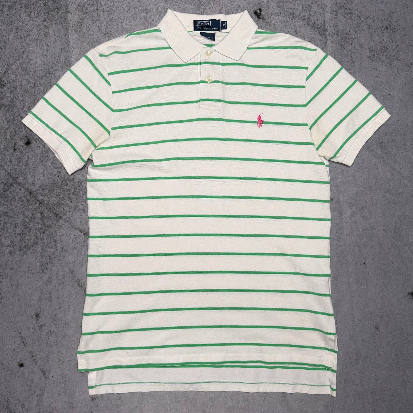 Polo Ralph Lauren 90s Polo Shirt white green striped (M)