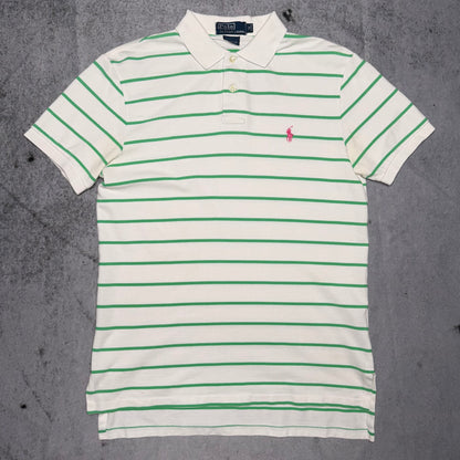 Polo Ralph Lauren 90s Polo Shirt white green striped (M)