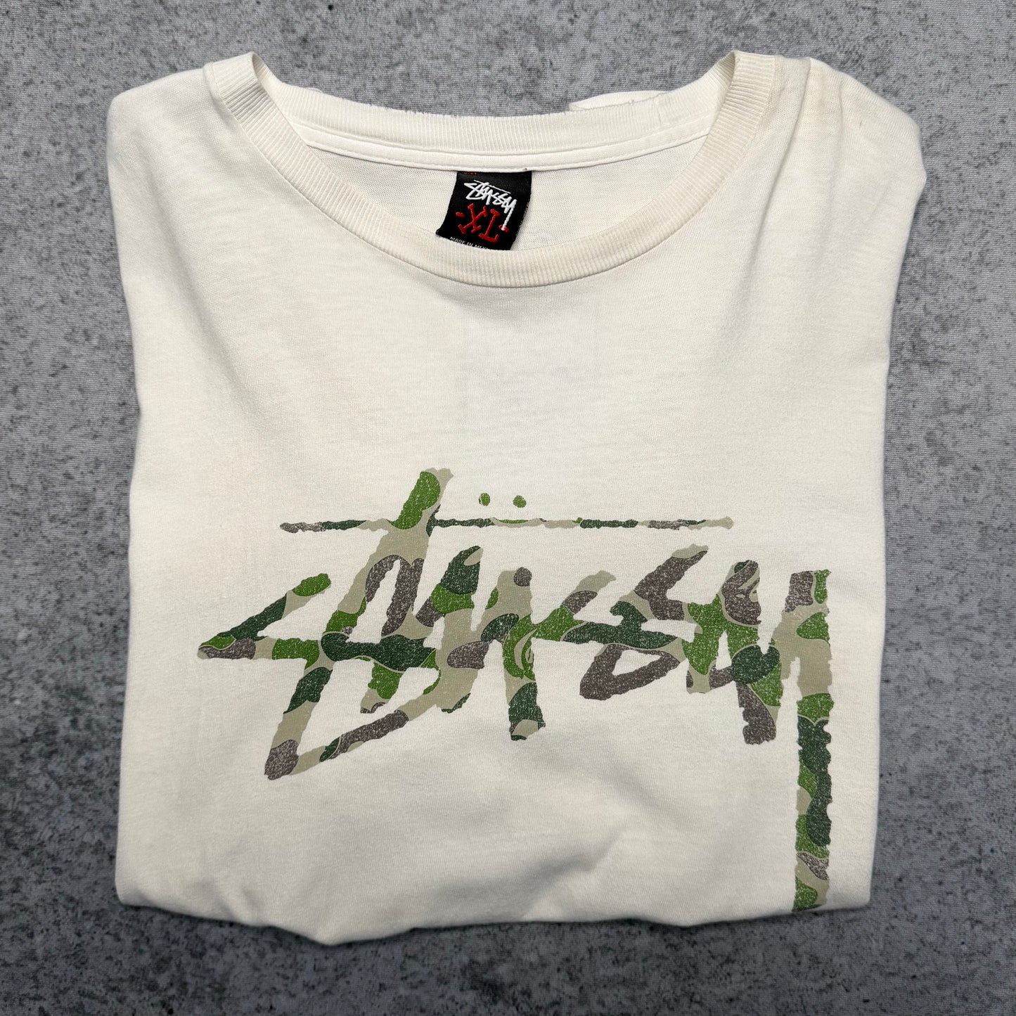 Stussy x BAPE OG 30th Anniversary Camo Logo Print Tee Shirt White (XL)