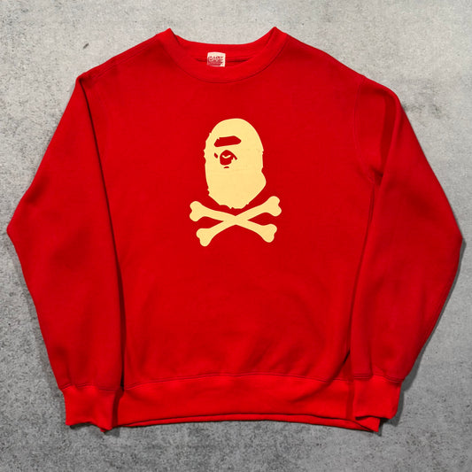 BAPE 00s OG Crossbones Crewneck Sweater Red Archive (M)