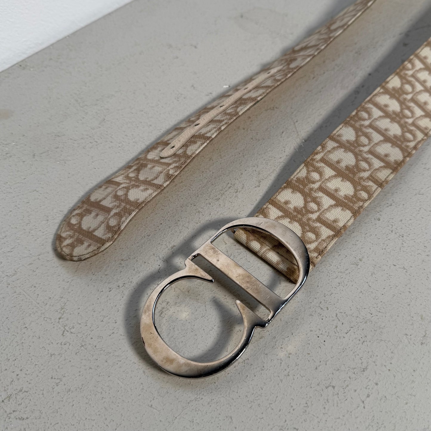 Christian Dior 00s John Galliano Era Monogram Canvas Belt beige white (90)