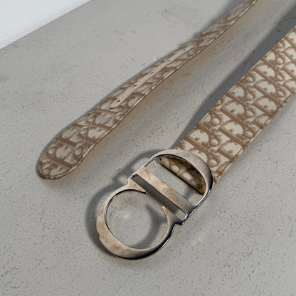 Christian Dior 00s John Galliano Era Monogram Canvas Belt beige white (90)