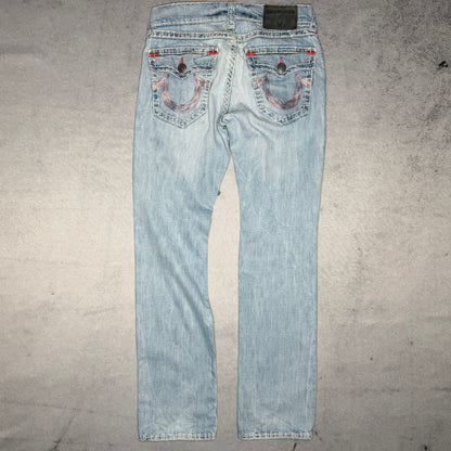 True Religion Vintage Ricky Super T Jeans w/ Flap light blue pink horseshoe (31)