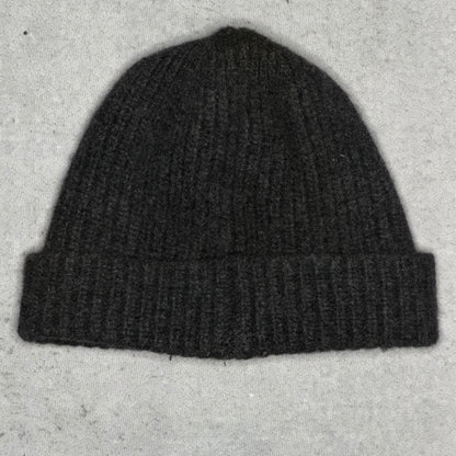 Stone Island Ribbed Knit Beanie Hat Compass Patch Dark Grey