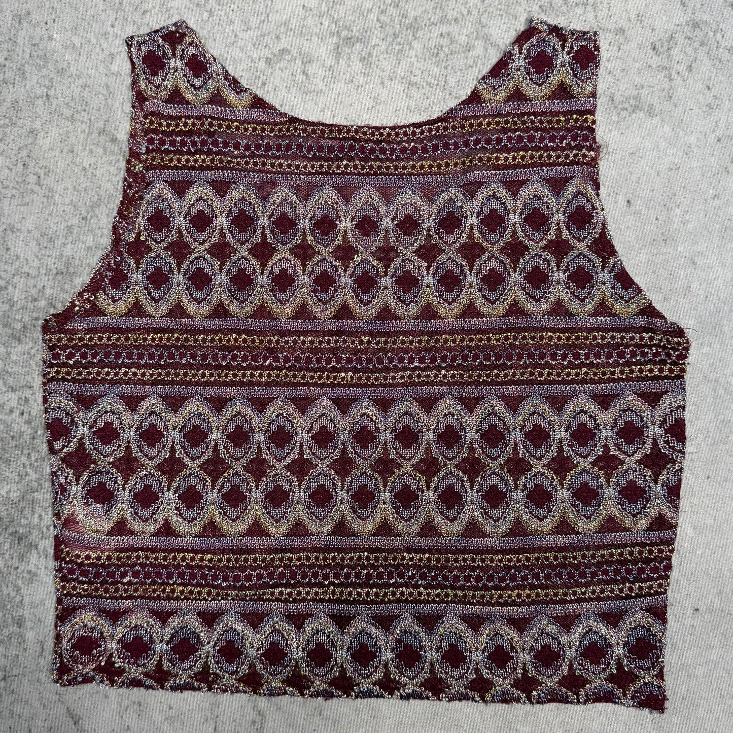 Vintage Tapestry Jacquard Tank Top Boho Brocade Red Gold (M)