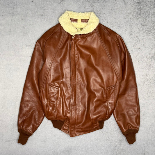 Spitfire Vintage Sherling Aviator Leather Bomber jacket brown (M)