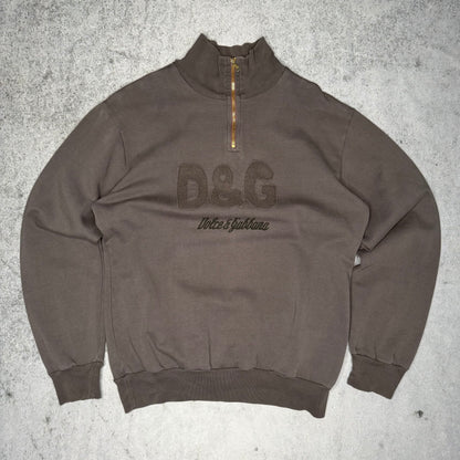 Dolce Gabbana 00s Quarter Zip Sweater Logo Embroidery (L)