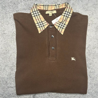 Burberry 00s Nova Check Collar Polo Shirt brown (XL)