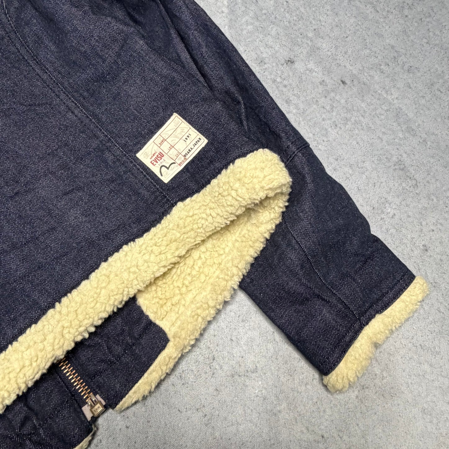 Evisu 2011 Cropped Sherpa Denim Jacket Deadstock with Tags (S)