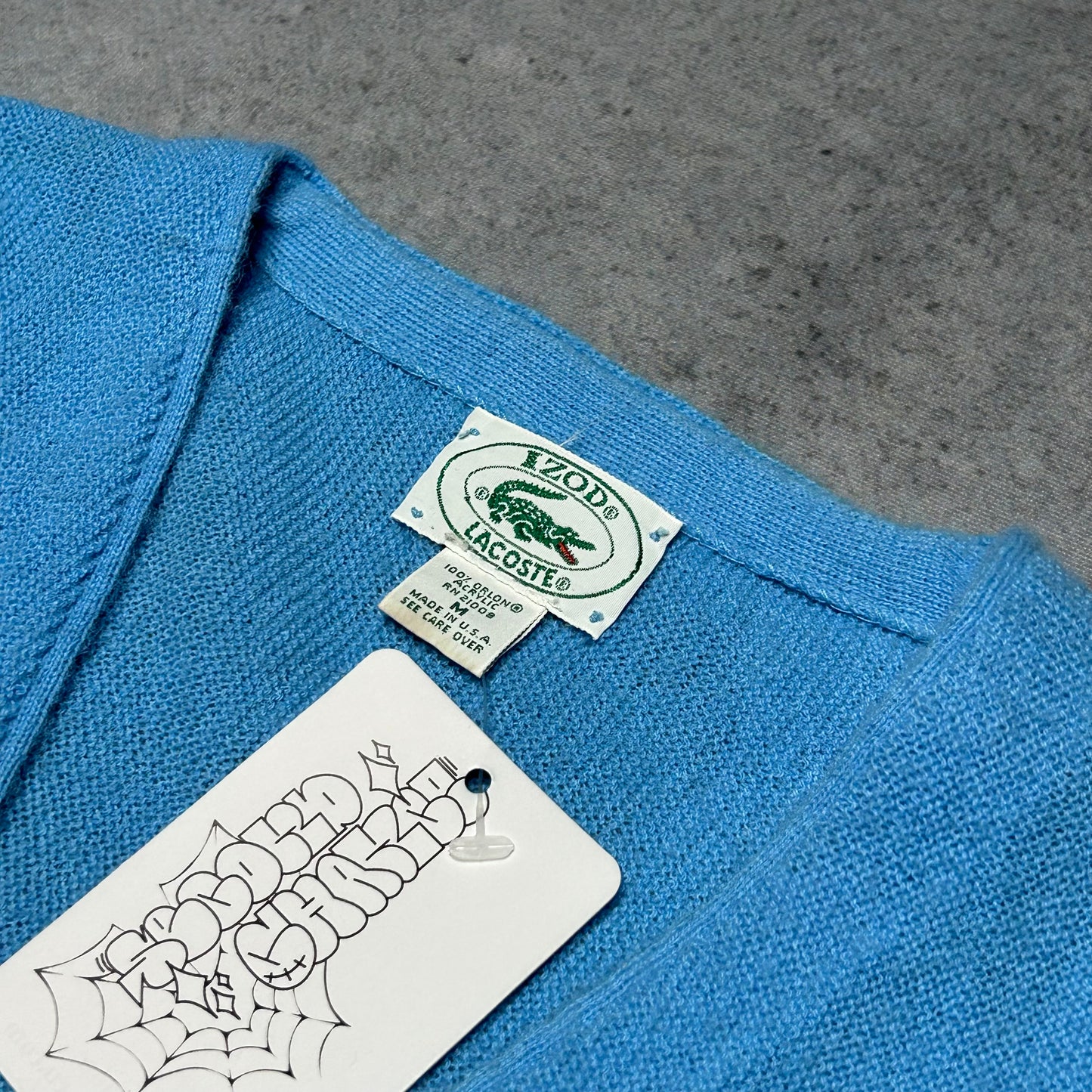 Lacoste IZOD 80s Vintage Knit Cardigan Made in USA baby blue (fits L)