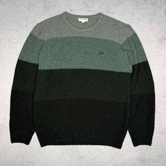 Lacoste Ribbed Knit Crewneck Sweater Color Block green (M)