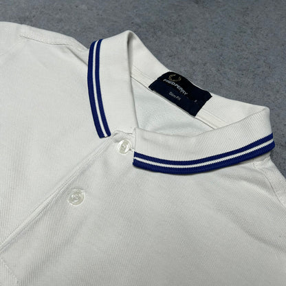 Fred Perry Twin Tipped Pique Polo Shirt White Blue (S)