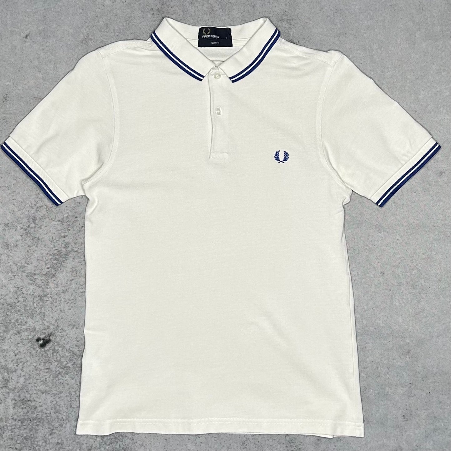 Fred Perry Twin Tipped Pique Polo Shirt White Blue (S)