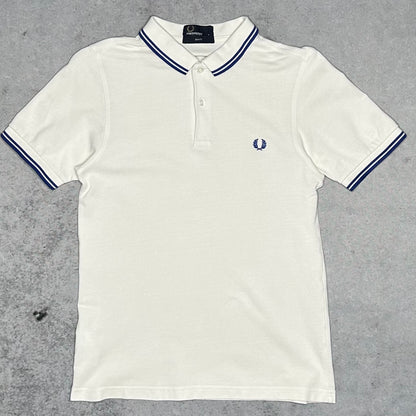 Fred Perry Twin Tipped Pique Polo Shirt White Blue (S)