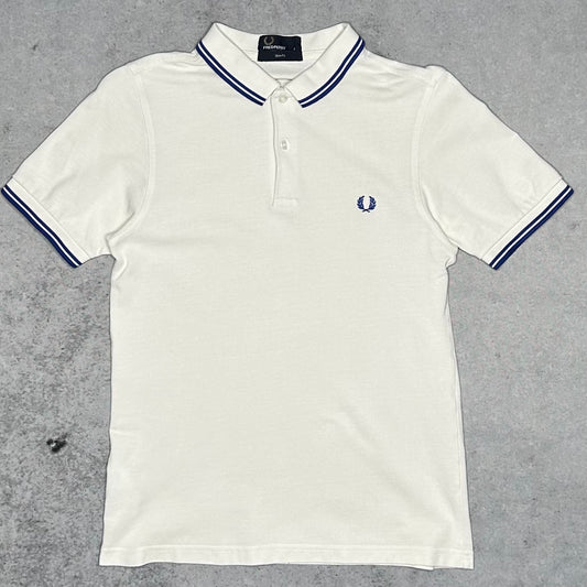 Fred Perry Twin Tipped Pique Polo Shirt White Blue (S)