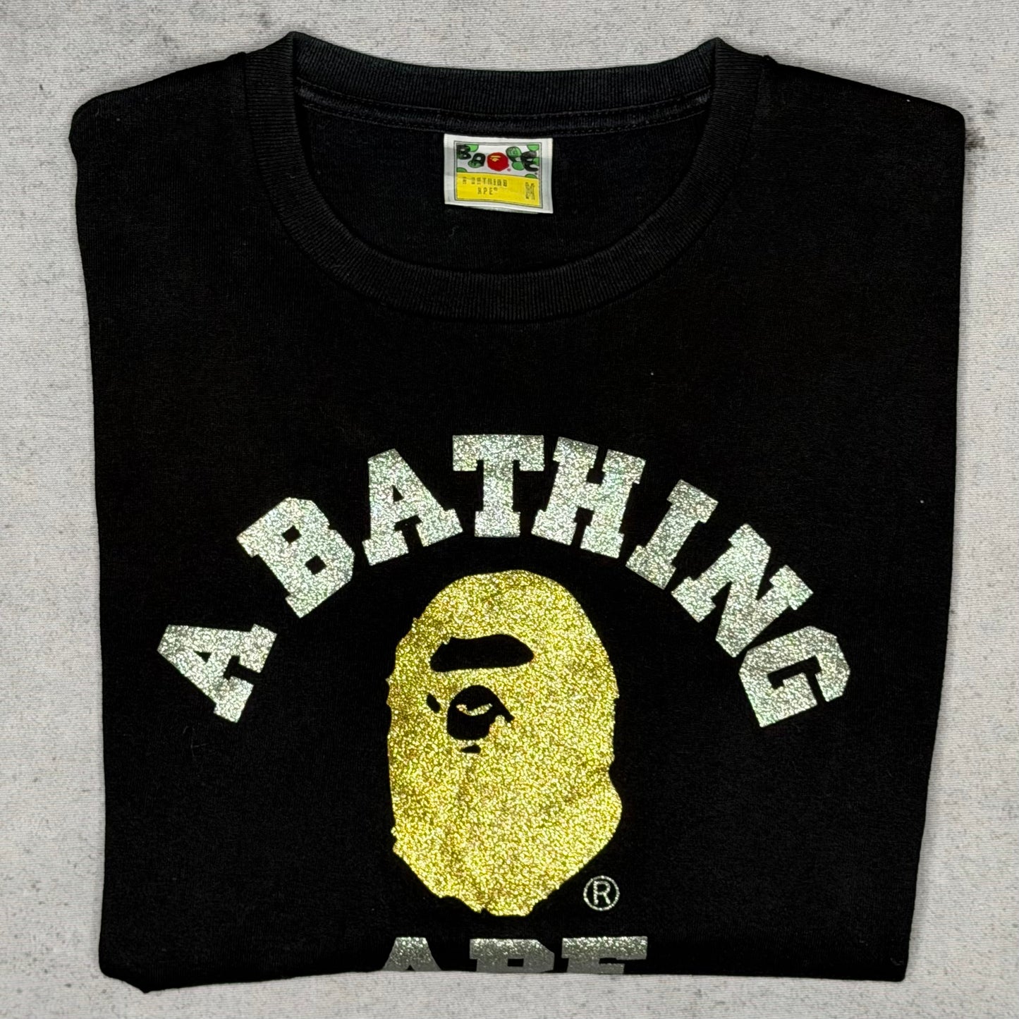 BAPE College Glitter Logo Tee Shirt gold/silver (M)