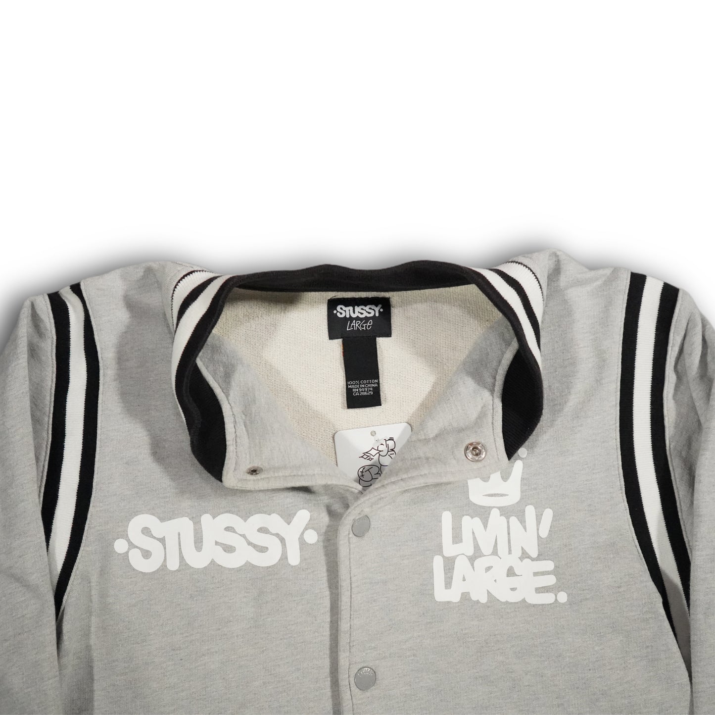 Stüssy College Varsity Sweat Jacket "Eric Haze Livin Large" - Grey (L)