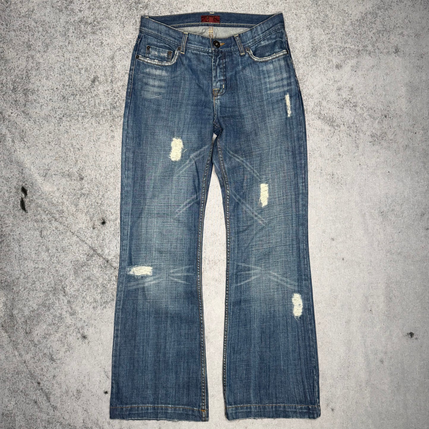Oasis Y2K Distressed Low Rise Bootcut Denim (30/32)