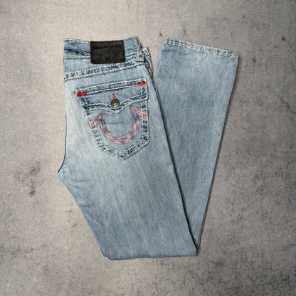 True Religion Vintage Ricky Super T Jeans w/ Flap light blue pink horseshoe (31)