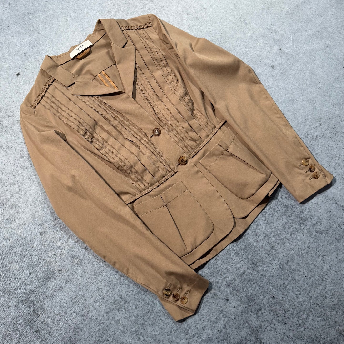 Prada SS09 Archive Pleated Fitted Blazer Jacket Light Brown (42 fits S)