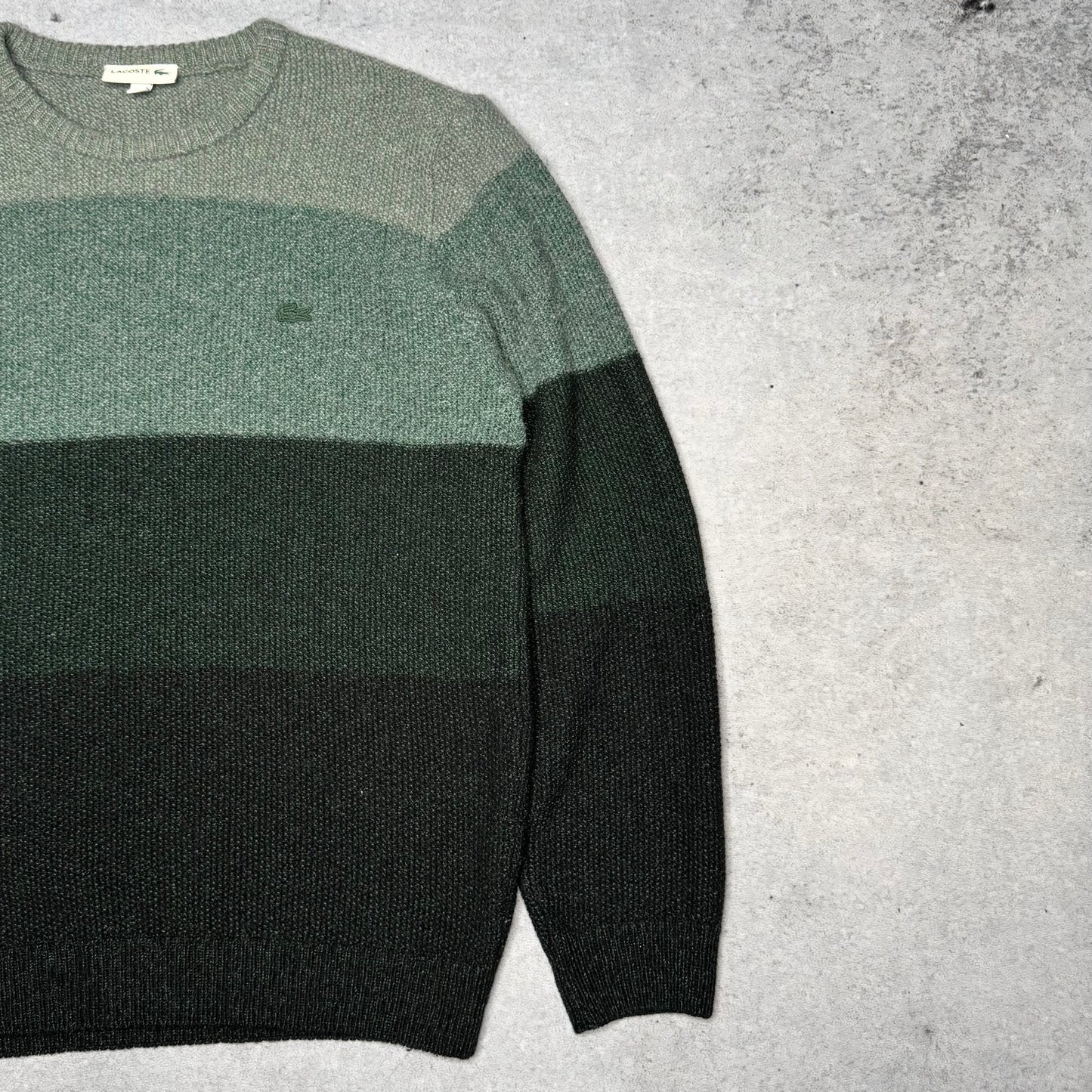 Lacoste Ribbed Knit Crewneck Sweater Color Block green (M)