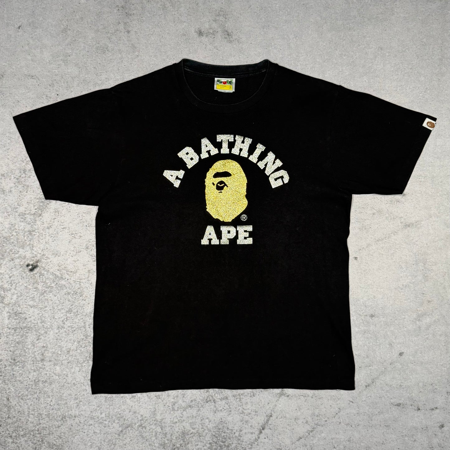 BAPE College Glitter Logo Tee Shirt gold/silver (M)