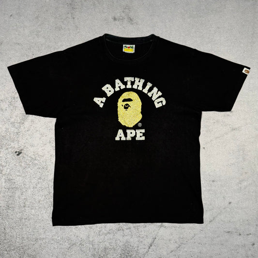 BAPE College Glitter Logo Tee Shirt gold/silver (M)