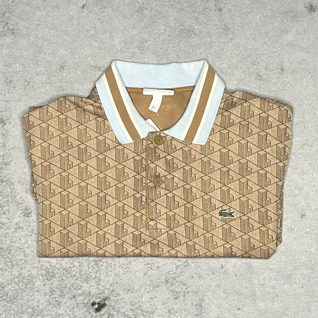 Lacoste Monogram Polo Shirt gold baby blue (L)