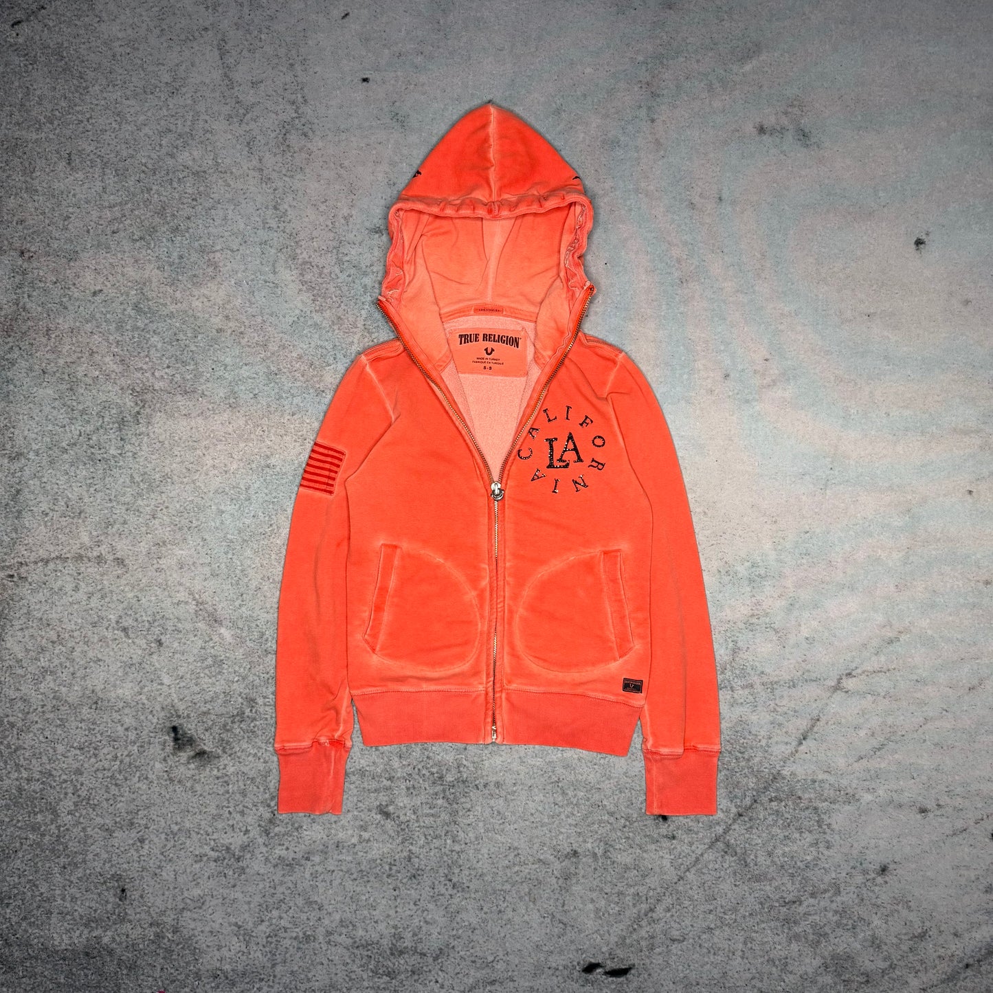True Religion Vintage Zip Up Hoodie Rhinestone Logo orange (XS)