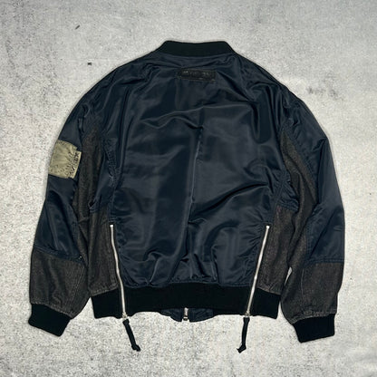 Avirex Vintage Nylon Denim Leather Tactical Bomber Jacket navy grey (L)