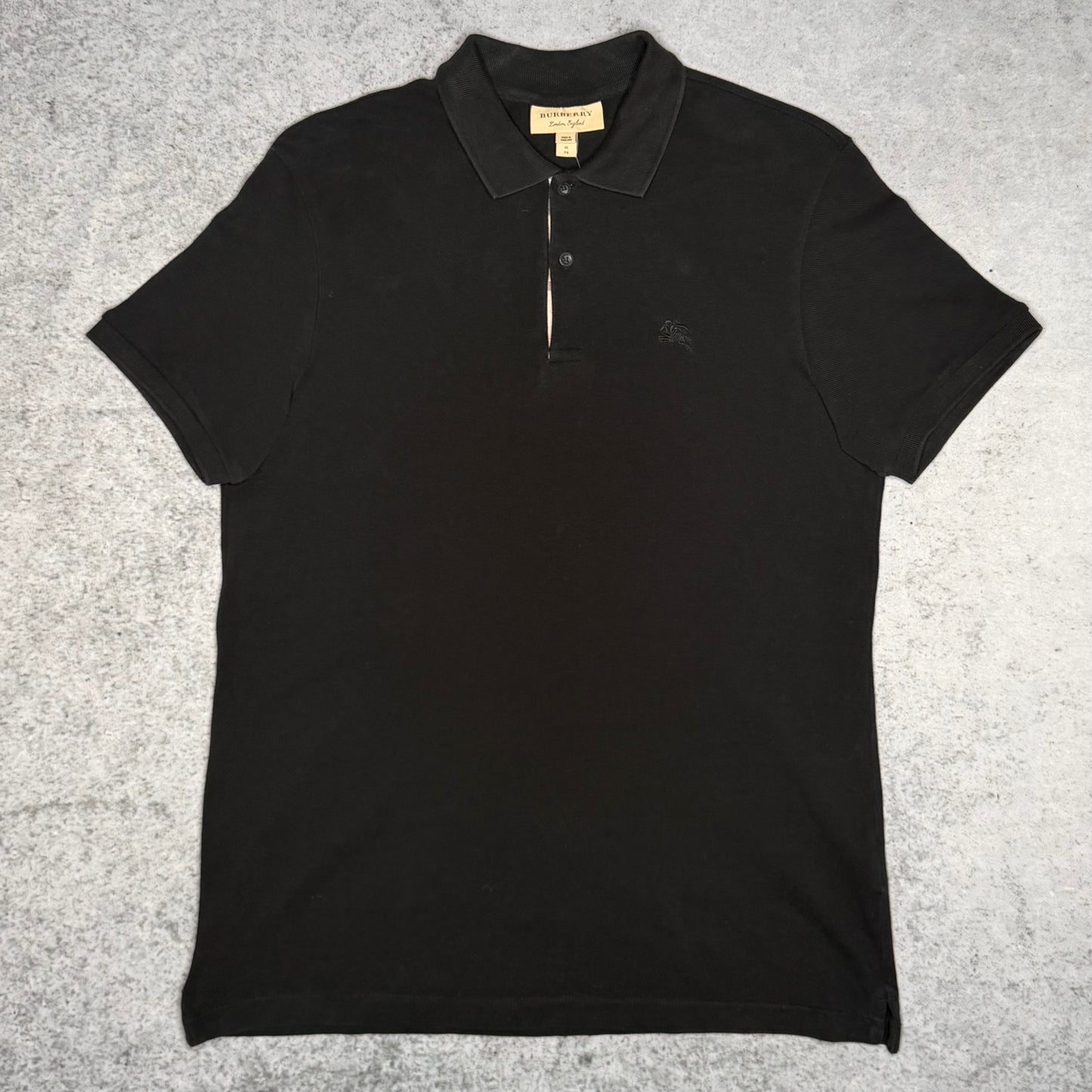 Burberry Polo Shirt black w/ Nova Check lining collar (fits L)