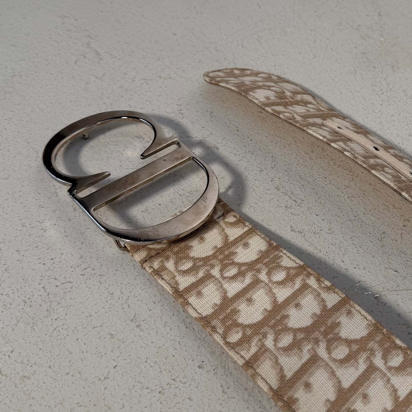 Christian Dior 00s John Galliano Era Monogram Canvas Belt beige white (90)