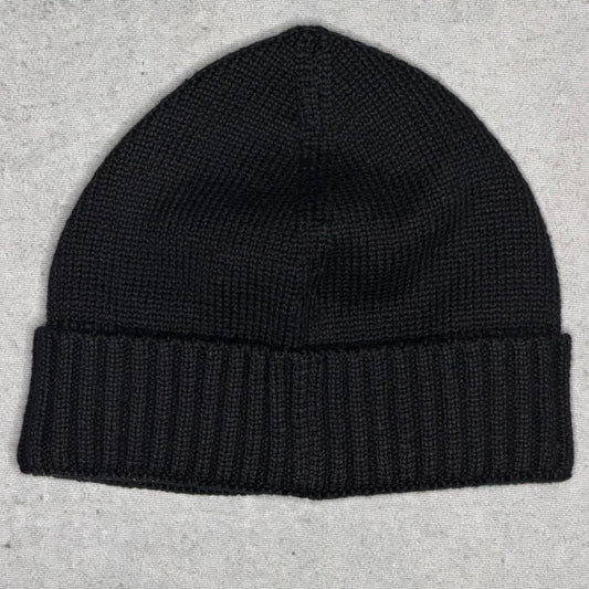 Stone Island Ribbed Knit Beanie Hat Compass Patch black