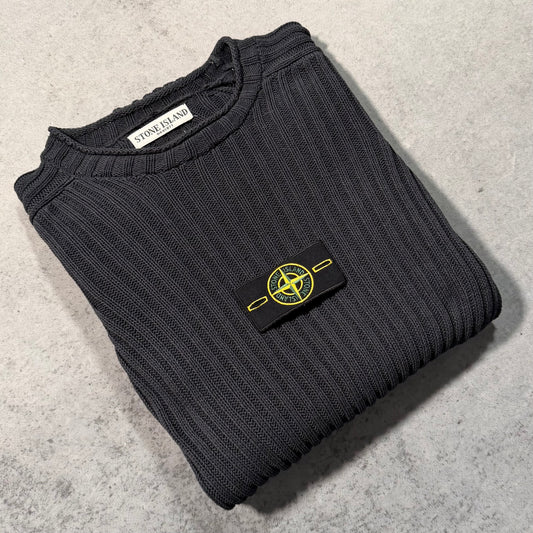 Stone Island 00s Archive Ribbed Crewneck Knit Sweater black (L fits M)